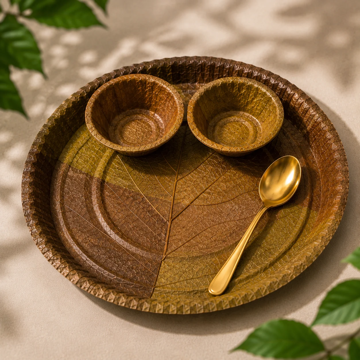 Eco leaf disposable thali with bowls and spoon